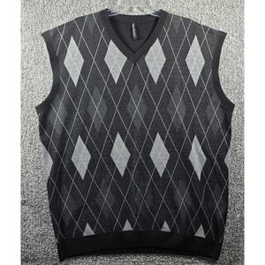 True Rock Sweater Vest Argyle Vneck Sleeveless Men 5X Black Gray Diamond Pattern